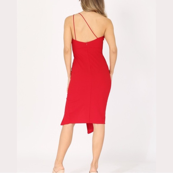 Red One Shoulder Leg Slit Cocktail Dress Bodycon - Picture 5 of 9